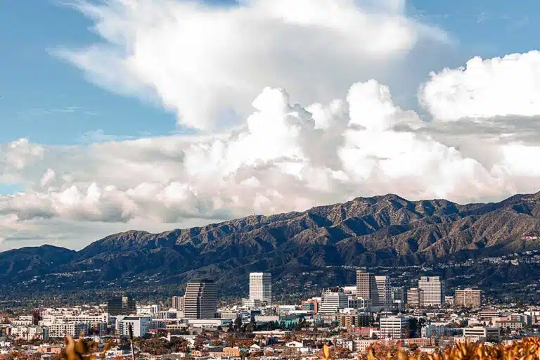 Ariel view of Glendale, California and San Gabriel National Forest.