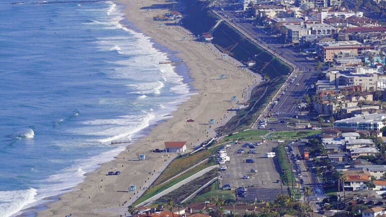 Sky View of Torrance Beach Coastline in California.